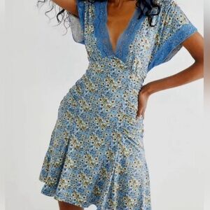 Free People Floral Blue Dress